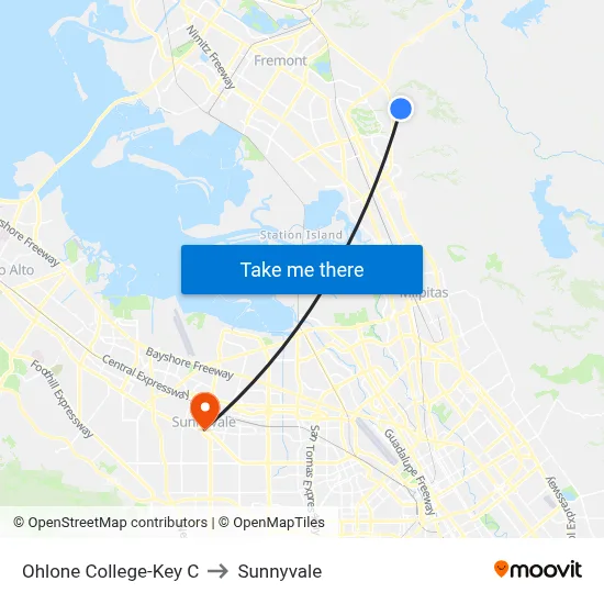 Ohlone College-Key C to Sunnyvale map