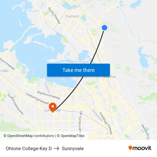 Ohlone College-Key D to Sunnyvale map