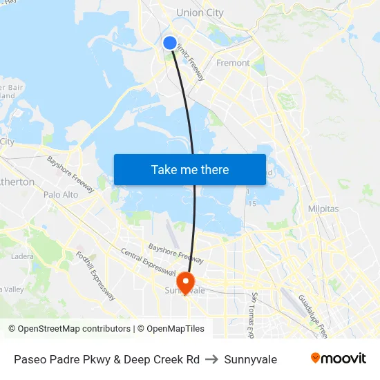 Paseo Padre Pkwy & Deep Creek Rd to Sunnyvale map