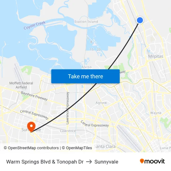 Warm Springs Blvd & Tonopah Dr to Sunnyvale map
