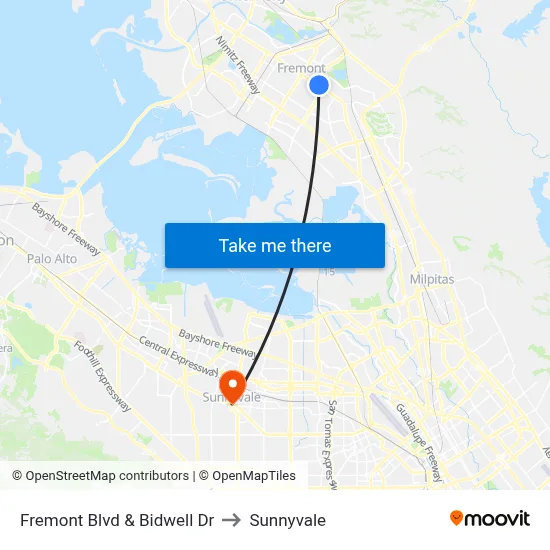 Fremont Blvd & Bidwell Dr to Sunnyvale map
