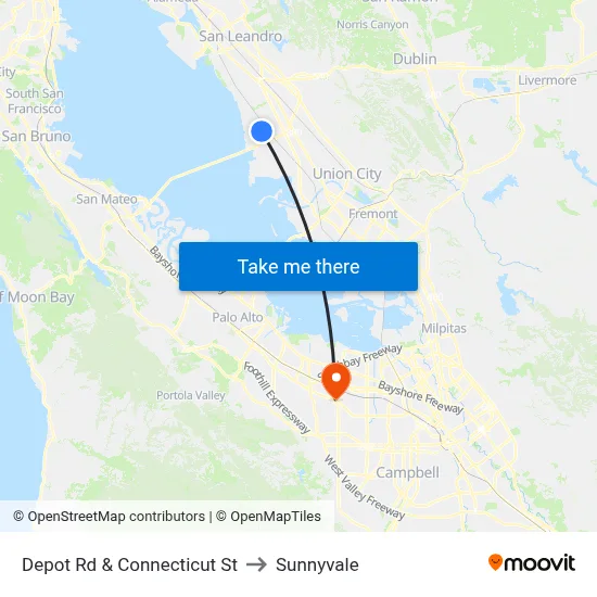 Depot Rd & Connecticut St to Sunnyvale map