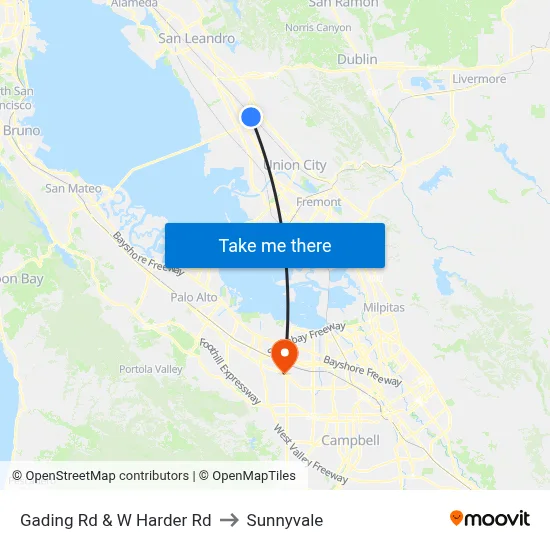 Gading Rd & W Harder Rd to Sunnyvale map