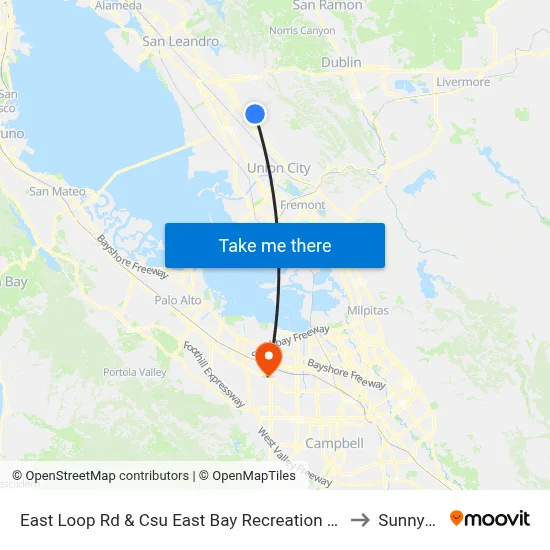 East Loop Rd & Csu East Bay Recreation & Wellness to Sunnyvale map