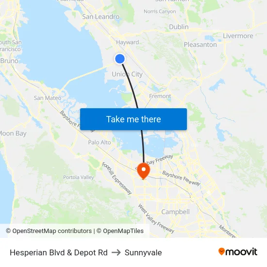 Hesperian Blvd & Depot Rd to Sunnyvale map