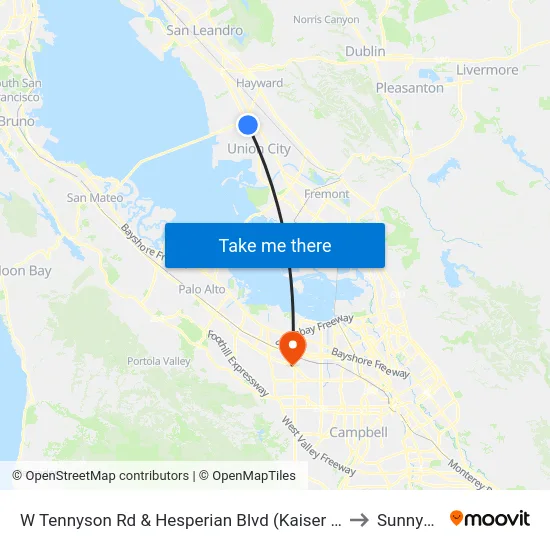 W Tennyson Rd & Hesperian Blvd (Kaiser Hospital) to Sunnyvale map