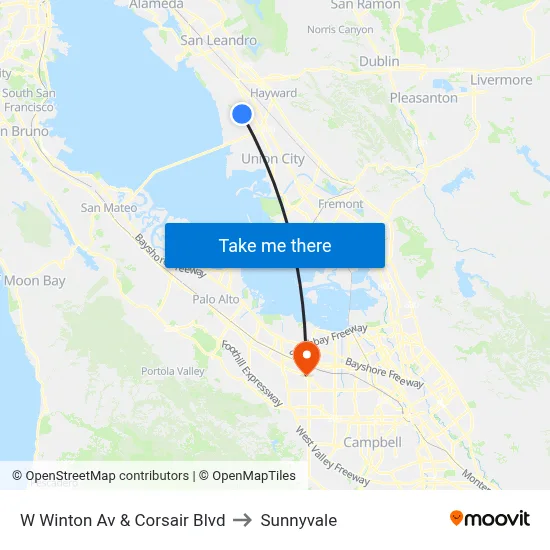 W Winton Av & Corsair Blvd to Sunnyvale map