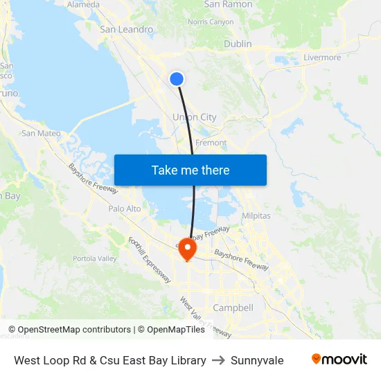 West Loop Rd & Csu East Bay Library to Sunnyvale map