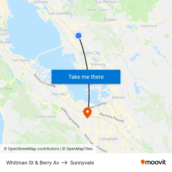 Whitman St & Berry Av to Sunnyvale map