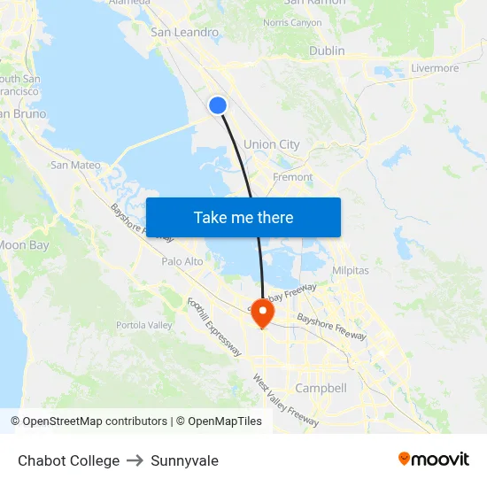 Chabot College to Sunnyvale map