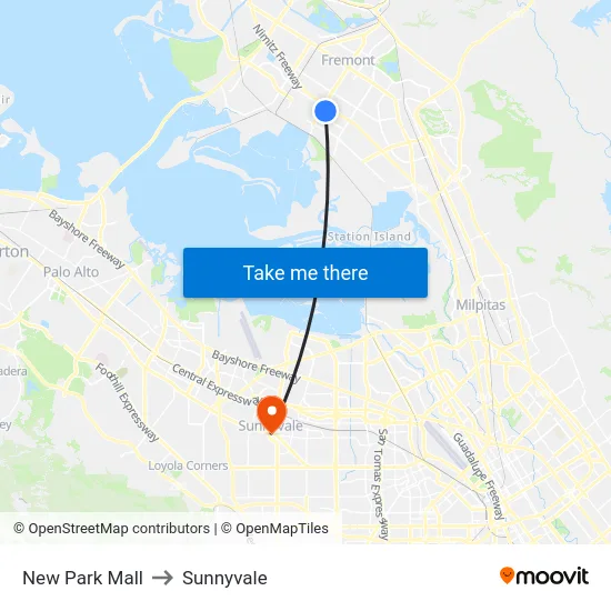 New Park Mall to Sunnyvale map