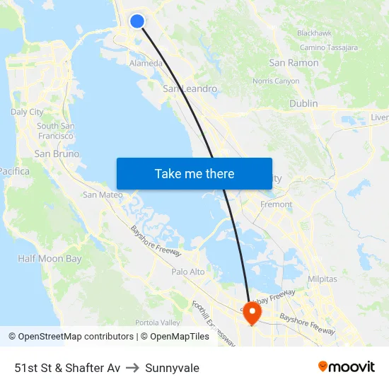 51st St & Shafter Av to Sunnyvale map