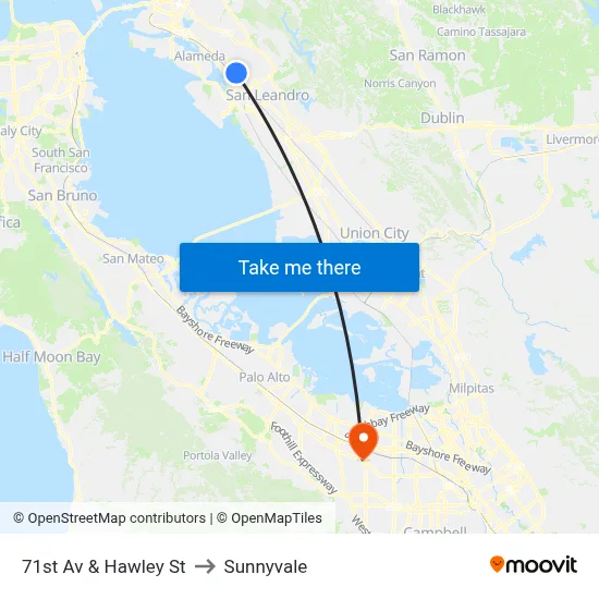 71st Av & Hawley St to Sunnyvale map