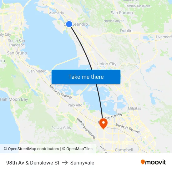 98th Av & Denslowe St to Sunnyvale map