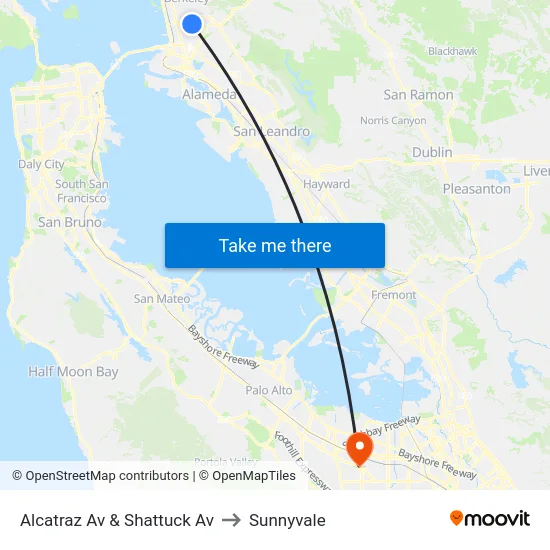 Alcatraz Av & Shattuck Av to Sunnyvale map