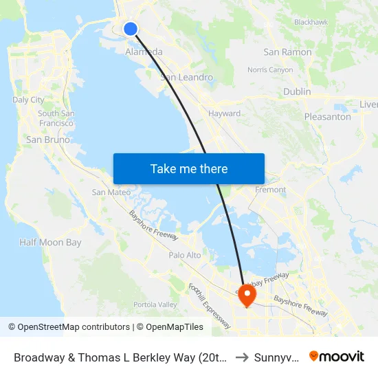 Broadway & Thomas L Berkley Way (20th St) to Sunnyvale map
