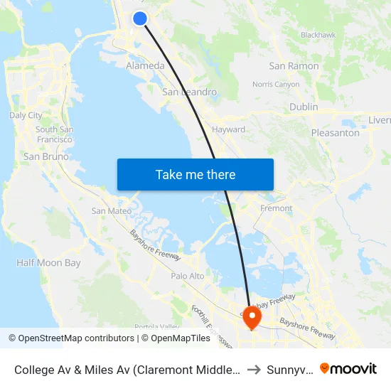 College Av & Miles Av (Claremont Middle School) to Sunnyvale map
