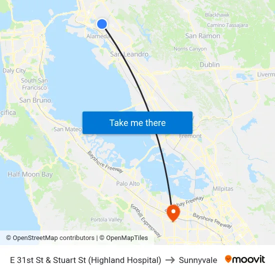 E 31st St & Stuart St (Highland Hospital) to Sunnyvale map