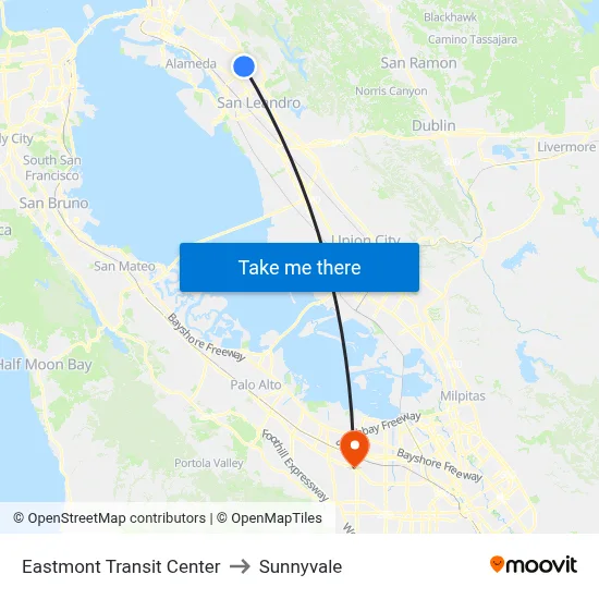Eastmont Transit Center to Sunnyvale map