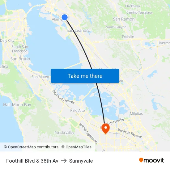 Foothill Blvd & 38th Av to Sunnyvale map