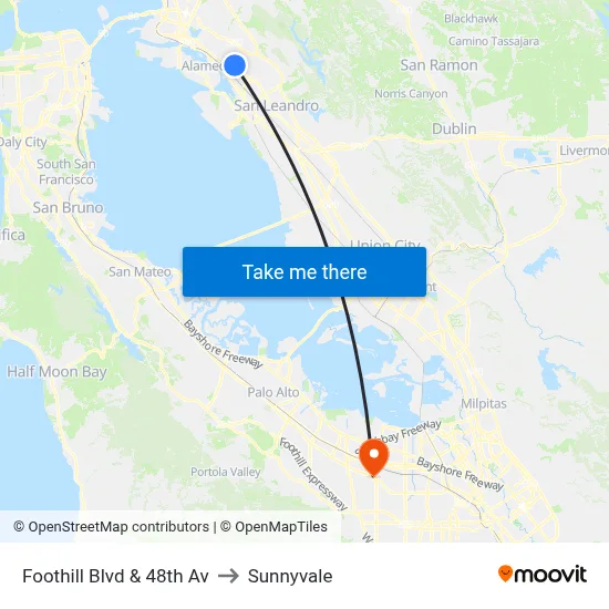 Foothill Blvd & 48th Av to Sunnyvale map