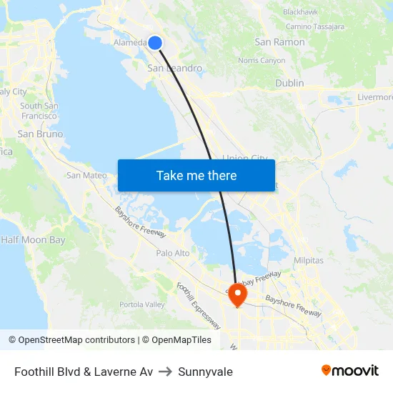 Foothill Blvd & Laverne Av to Sunnyvale map