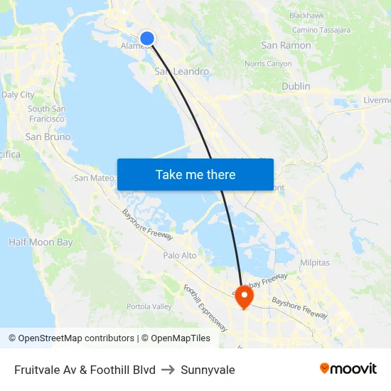 Fruitvale Av & Foothill Blvd to Sunnyvale map