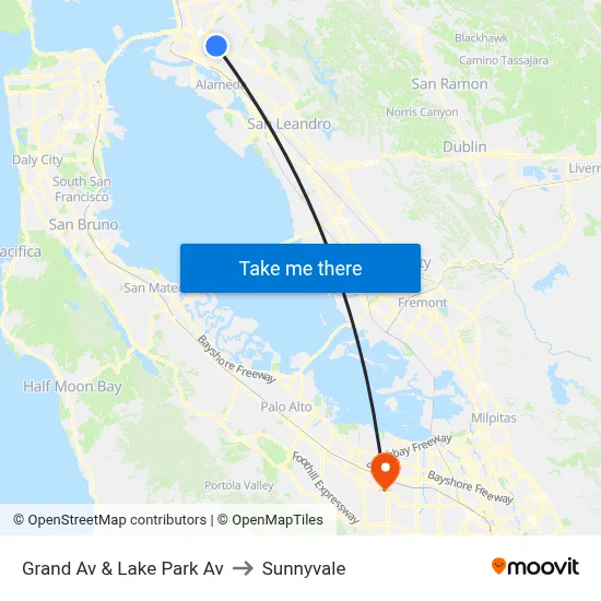 Grand Av & Lake Park Av to Sunnyvale map