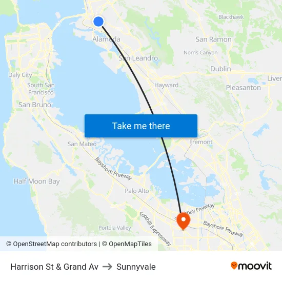 Harrison St & Grand Av to Sunnyvale map