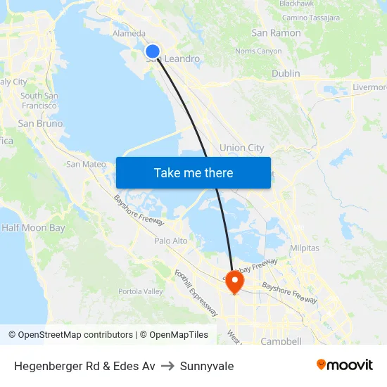 Hegenberger Rd & Edes Av to Sunnyvale map