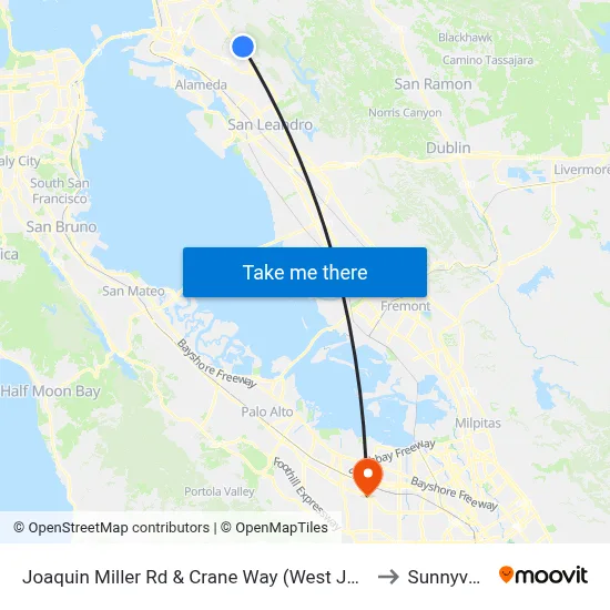 Joaquin Miller Rd & Crane Way (West Jctn) to Sunnyvale map
