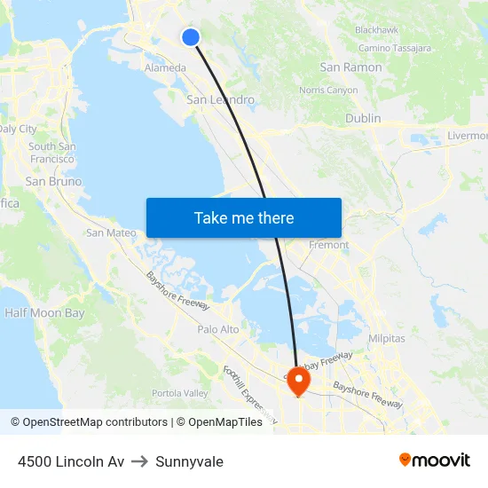 4500 Lincoln Av to Sunnyvale map