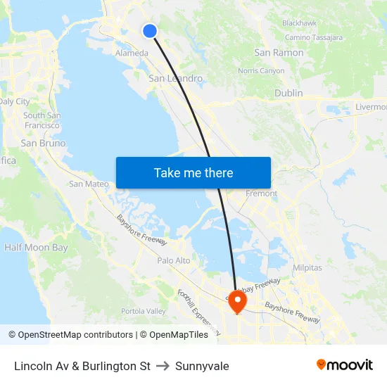 Lincoln Av & Burlington St to Sunnyvale map