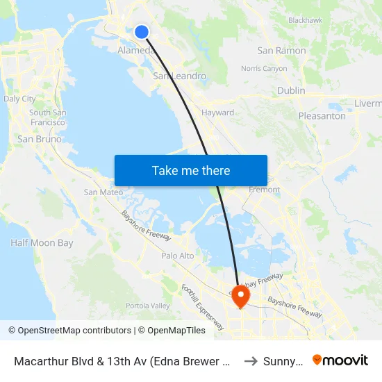 Macarthur Blvd & 13th Av (Edna Brewer Middle Sch.) to Sunnyvale map