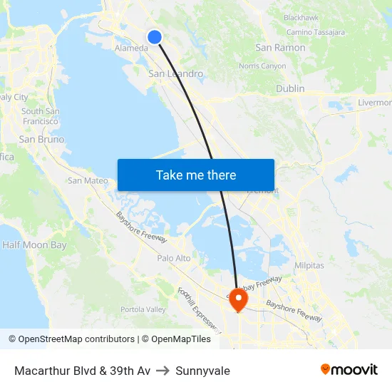 Macarthur Blvd & 39th Av to Sunnyvale map
