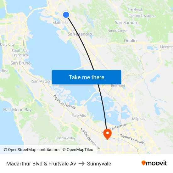 Macarthur Blvd & Fruitvale Av to Sunnyvale map