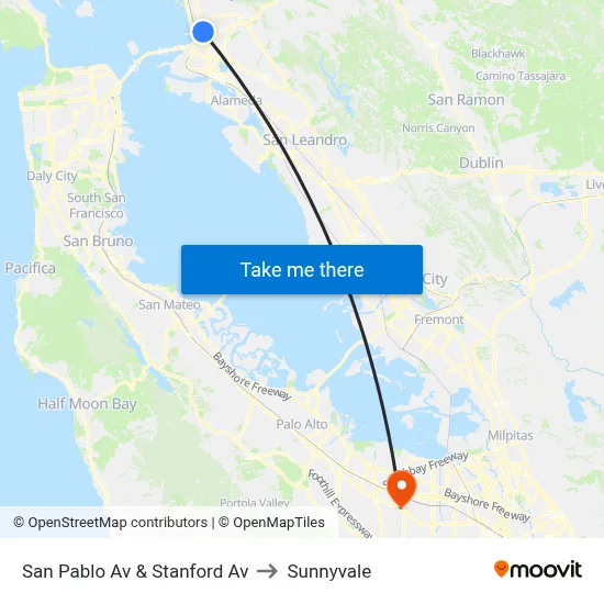 San Pablo Av & Stanford Av to Sunnyvale map