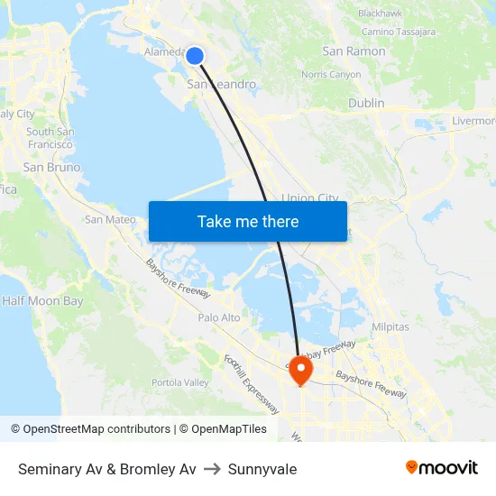 Seminary Av & Bromley Av to Sunnyvale map