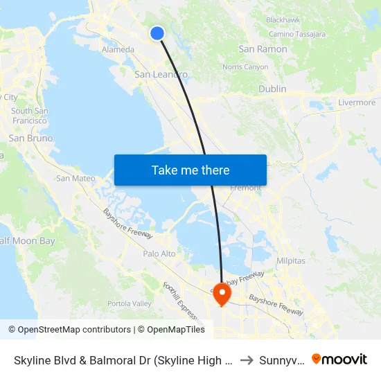 Skyline Blvd & Balmoral Dr (Skyline High School) to Sunnyvale map