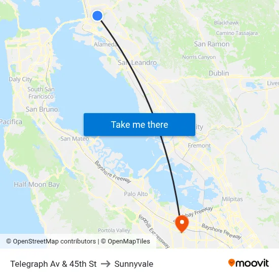 Telegraph Av & 45th St to Sunnyvale map