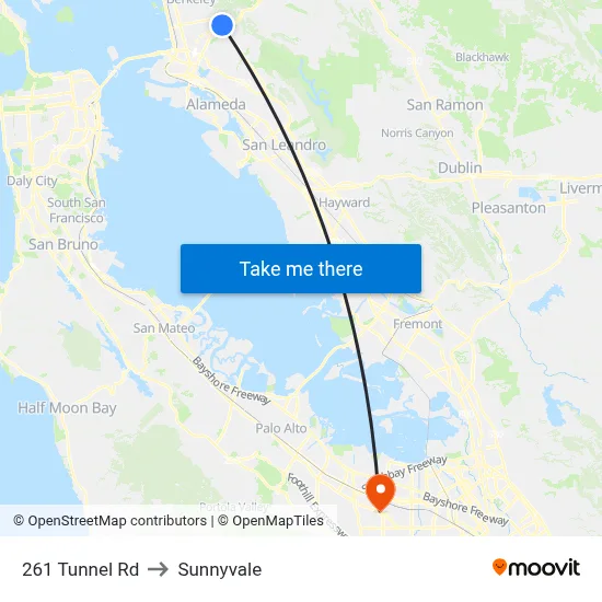 261 Tunnel Rd to Sunnyvale map