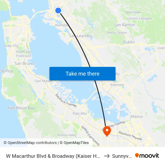 W Macarthur Blvd & Broadway (Kaiser Hospital) to Sunnyvale map