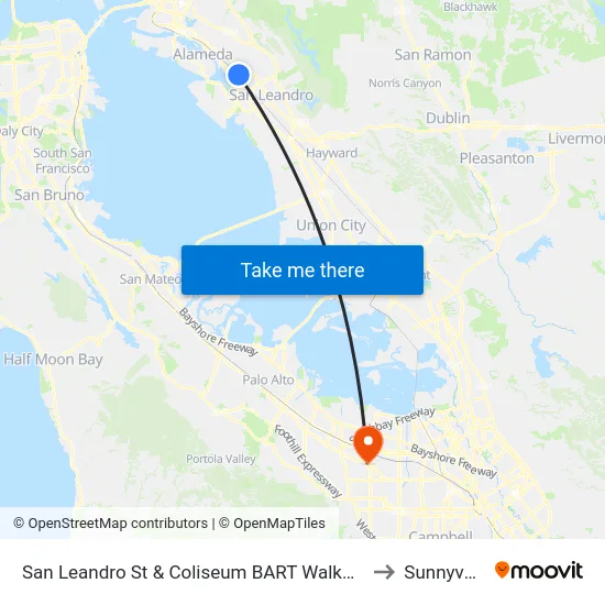 San Leandro St & Coliseum BART Walkway to Sunnyvale map