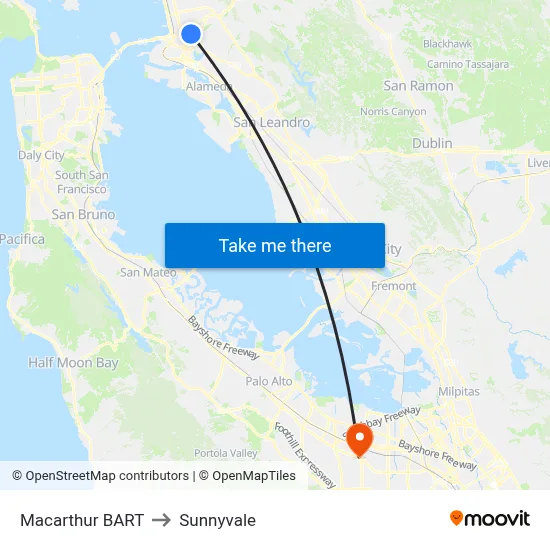 Macarthur BART to Sunnyvale map