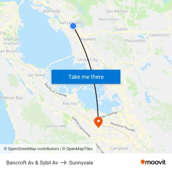 Bancroft Av & Sybil Av to Sunnyvale map