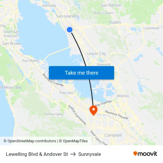 Lewelling Blvd & Andover St to Sunnyvale map