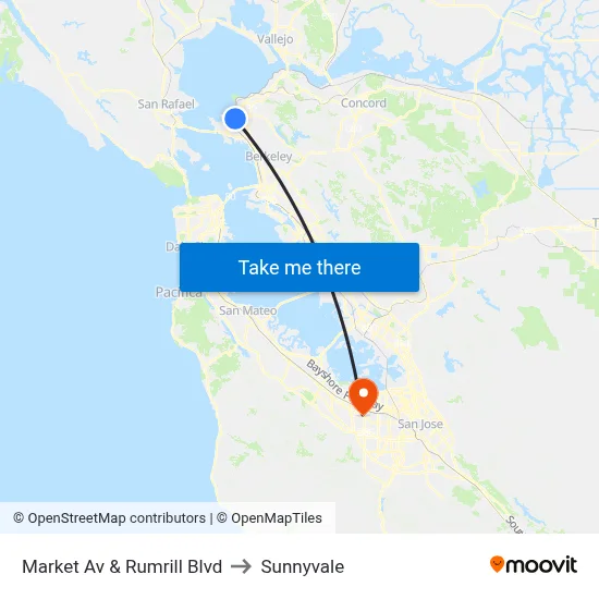 Market Av & Rumrill Blvd to Sunnyvale map