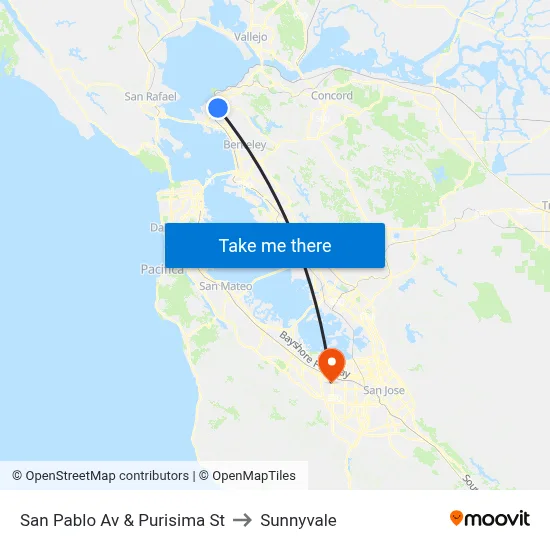 San Pablo Av & Purisima St to Sunnyvale map