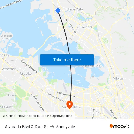 Alvarado Blvd & Dyer St to Sunnyvale map