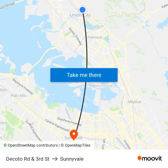 Decoto Rd & 3rd St to Sunnyvale map